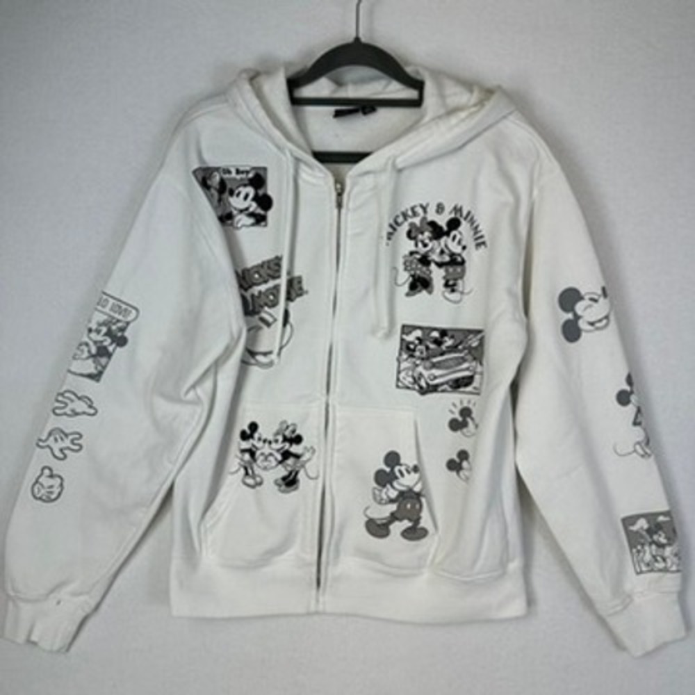 Kids Disney Mickey & Friends White Zip Up Hoodie Sweatshirt Size SM